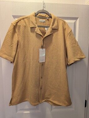 Ike Behar Gold Textured Short-Sleeve Button Shirt